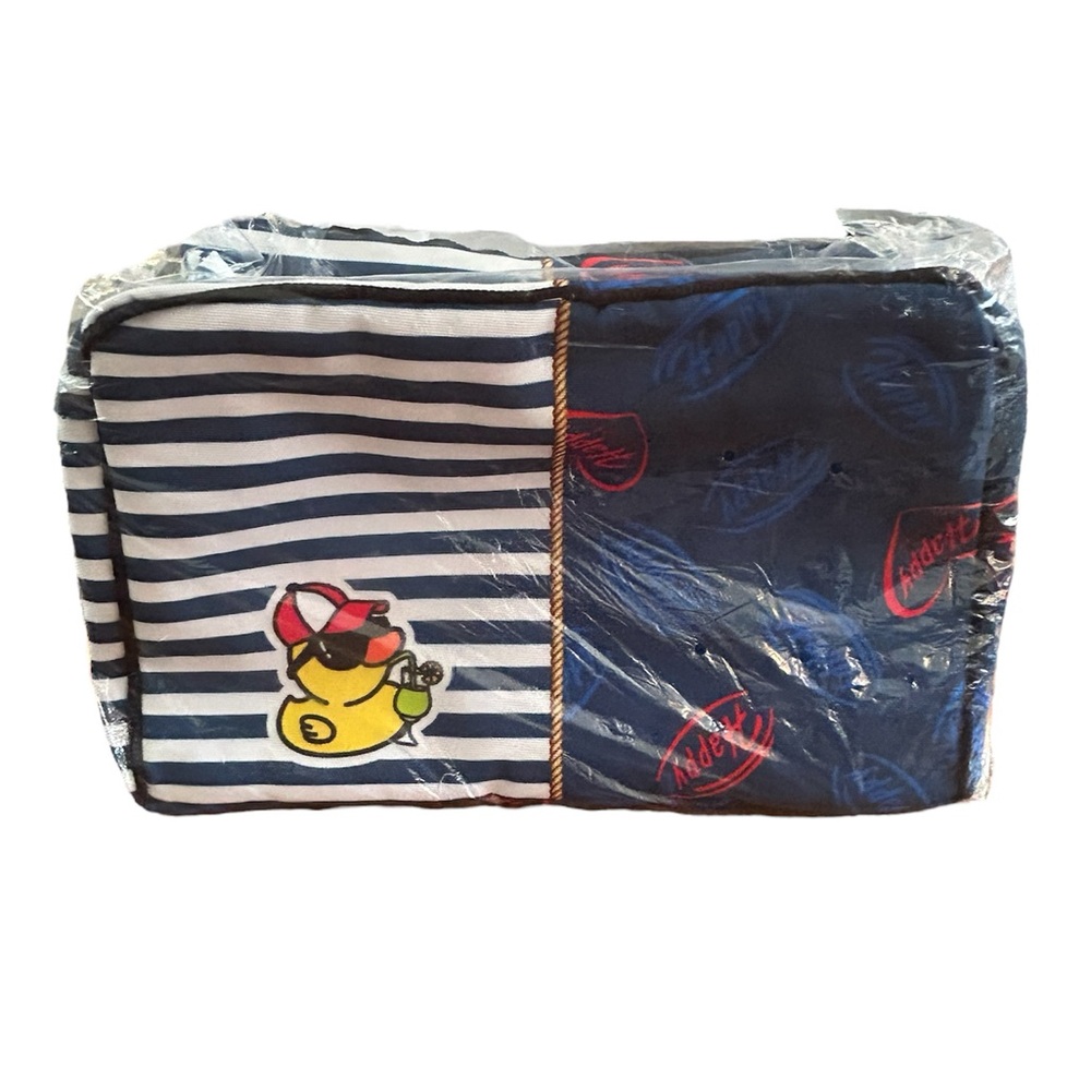 Large Striped and Patterned Blue Pouch with Strap